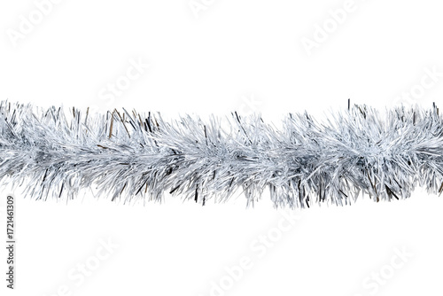 Shiny silver tinsel isolated on white background