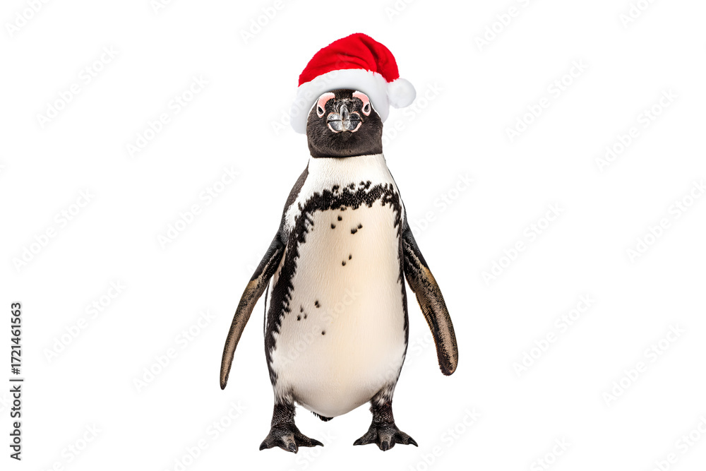 Fototapeta premium penguin wearing a Santa Claus hat in anticipation of the holiday season isolated on white background