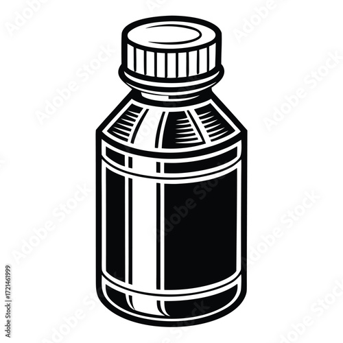 Plastic Supplement Bottle Silhouette Vector in Black and White
