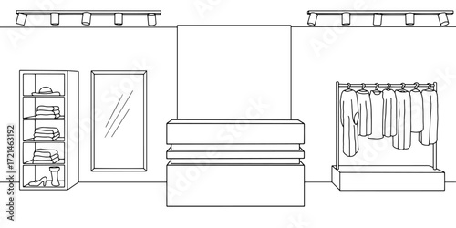 Dress store interior graphic black white sketch illustration vector 