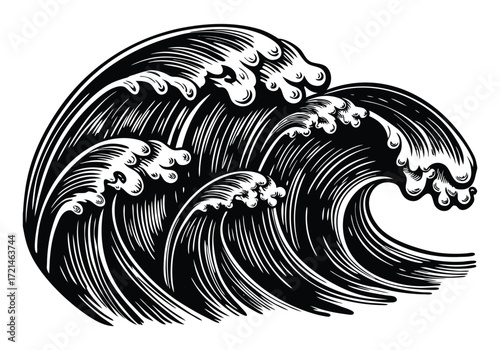 Dramatic seascape artwork capturing majestic crashing ocean waves in dynamic motion