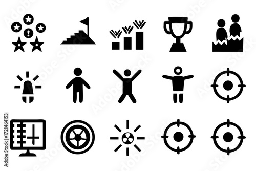 Set of black leadership icons contains a variety of leadershiprelated symbols, such as goals, teamwork, and success