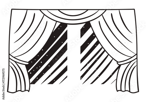 Classic draped stage curtains open revealing textured backdrops dramatic theater scene