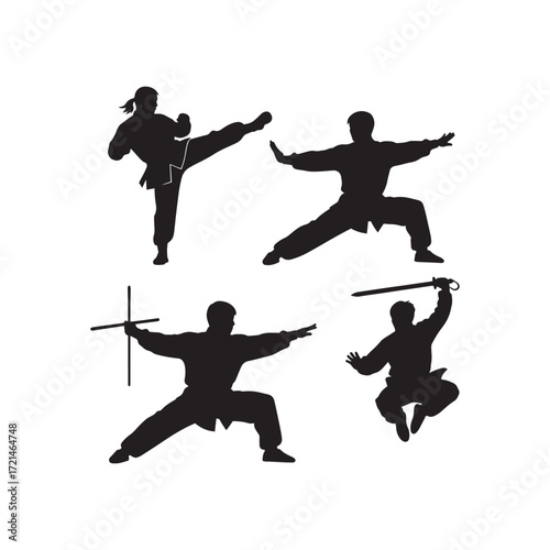 Wushu Athlete Silhouette Vector Set