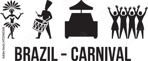 Brazil Carnival Vector Illustration Celebration Dancer Drummer Vehicle People Silhouette