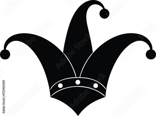 mardi gras jester hat carnival fun silhouette vector, joker party icon illustration
