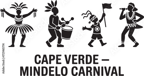 Cape Verde Mindelo Carnival Performers Icon Vector Graphic