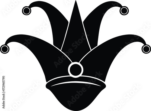 mardi gras jester hat carnival fun silhouette vector, joker party icon illustration
