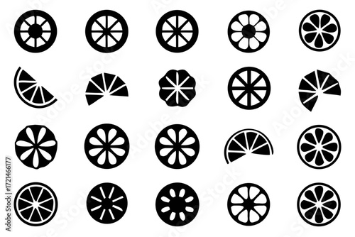 Collection of citrus fruit icons, offering a variety of designs for use in graphic design, web design, and illustration projects