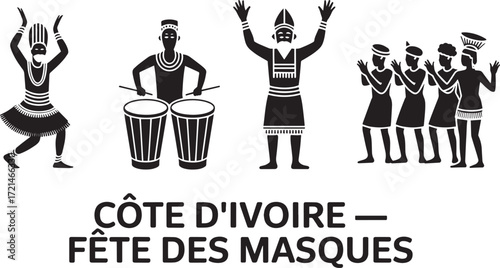 Côte d'Ivoire Fête des Masques Silhouette, African Mask Festival Celebration