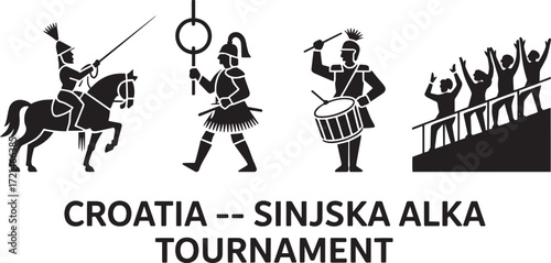 Croatia Sinjska Alka Tournament Silhouette Vector Illustration Against Transparent Backdrop