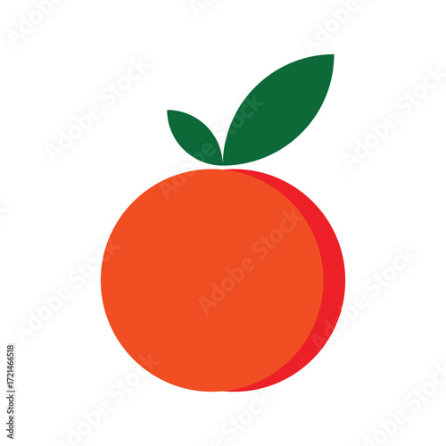 Fresh Orange Fruit Vector Illustration – Minimal Citrus Icon with Leaves