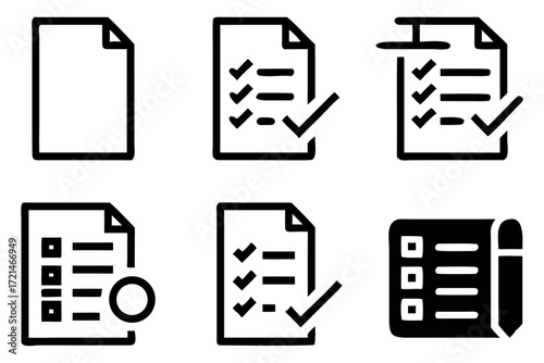 Checklist icons, depicting tasks, surveys, and todo lists, representing organization, planning, and completion of activities