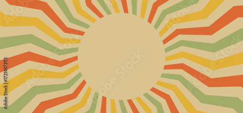 Groovy swirl retro background. Circus marquee pattern, vintage carnaval background, red blue circle rays on beige. Abstract bg for poster, flyer, summer holidays. Vector illustration of marquee strip.