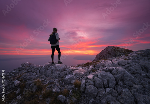 Women hiker with backpack s...