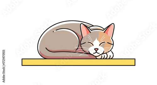 A cute cat is sleeping on a yellow shelf, the cat is happy and relaxed in its comfortable place