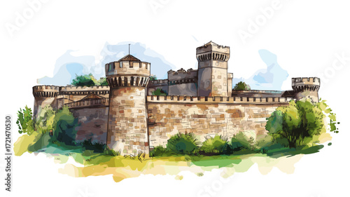 Belgrade Fortress. Belgrade Fortress watercolor vector illustration