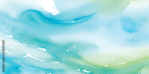 Abstract Ocean Wave Watercolor Painting with Splashing Blue Marine Texture and Fluid Motion for Vibrant Digital Seascape Background Artwork