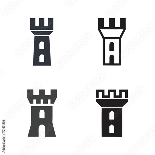 Foto Four Castle Tower Icons Dark Gray and Black on White Background symbol architect