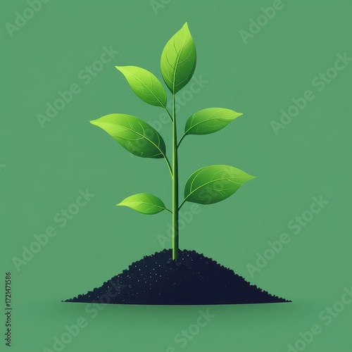Young plant growing from dark soil against a green background showcasing nature's beauty and resilience