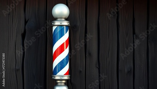 Classic barber pole against rustic wood, ample copy space,  design,  pole