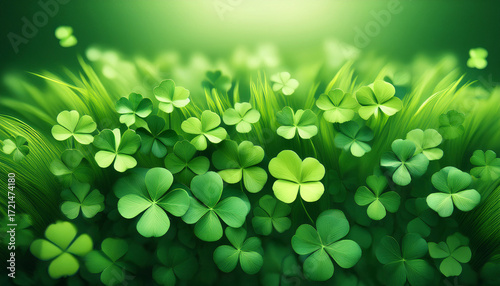 Lucky Charms A Vivid Composition Of Lush Four Leaf Clovers Against A Smooth Green Backdrop Symbolizing Fortune And Charm A Visual Emblem Of Good Luck