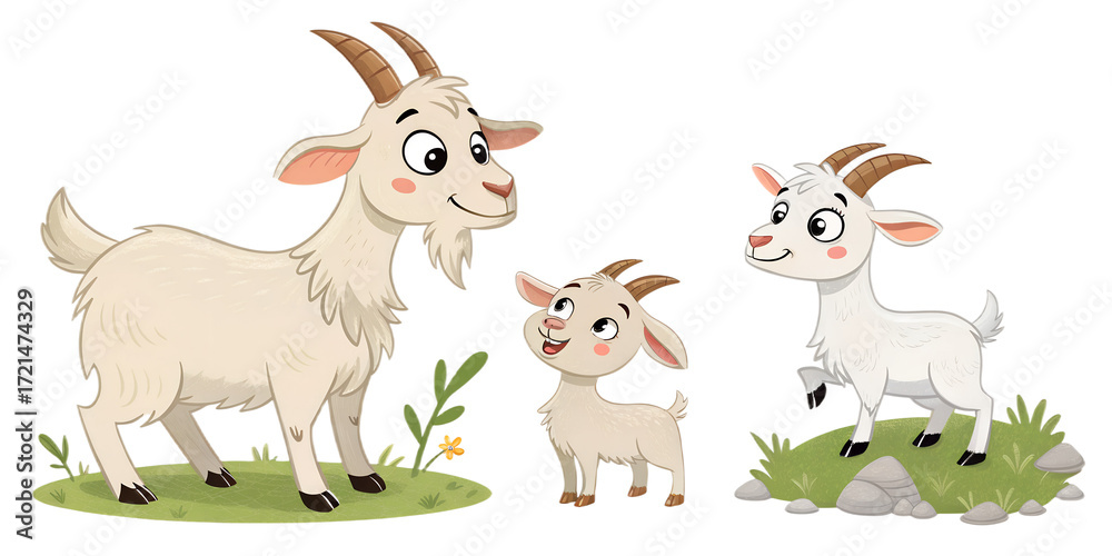 Fototapeta premium Various Goats PNG – Cartoon and Realistic Goat Illustrations on Transparent Background
