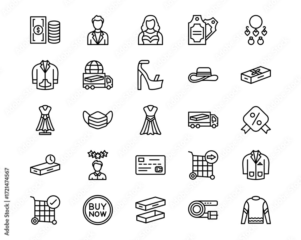 Fototapeta premium Fashion Ecommerce Line Vector Icons