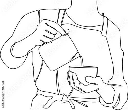 Barista Pouring Milk into Coffee Cup Outline