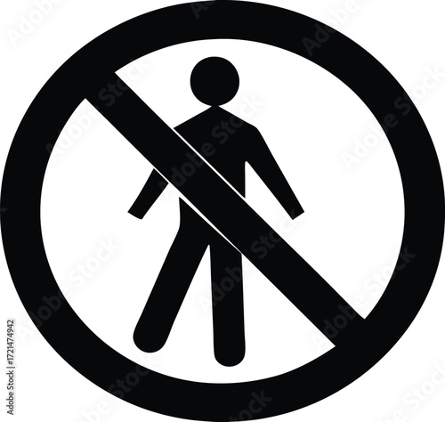 prohibition sign no entry pedestrian silhouette vector, safety warning icon illustration

