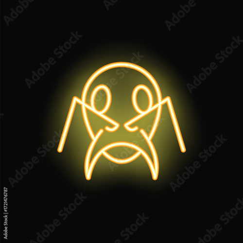 This neon sign of a spider glowing yellow is perfect for designs needing a spooky touch