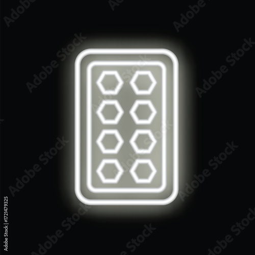 White neon sign is depicting a blister pack of pills on a black background