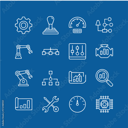 simple outline stroke icon isolated on white background: operation gear machine lever switch knob process line control panel engine bar
