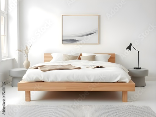 Minimalist Light Wood Platform Bed Interior Design Home Decoration