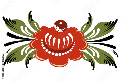 Vector flower compositions from elements of Gorodets painting, flowers and berries. Folk art illustration for decoration