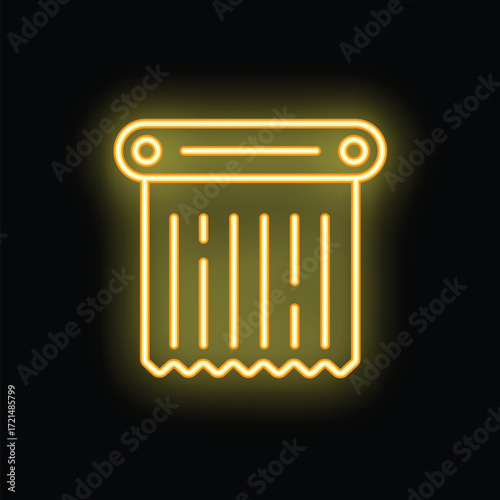 Glowing yellow neon icon of a paper roll, representing a concept of printing or office supplies