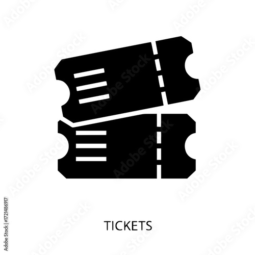 Icon of two dark gray movie theater tickets stacked for entry event admission access