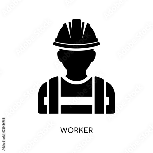 Icon of a construction worker in hard hat and safety vest for industrial and labor themes