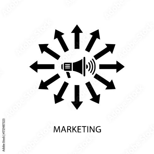 Marketing campaign promotion spreading awareness with megaphone and outward arrows icon