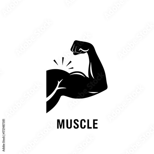Strong biceps flexing muscle silhouette icon represents strength and fitness training