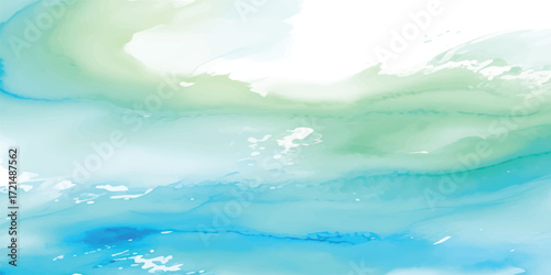 Handcrafted Aqua Blue Watercolor Wash with Fluid Gradient and Ocean Wave Effect for Elegant Stationery and Invitations