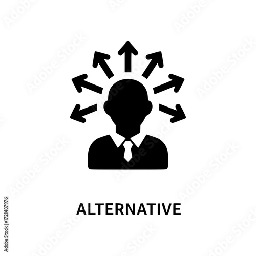 Silhouette of a person with multiple arrows emanating from their head symbolizing options and alternatives