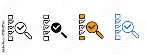 Inspection, examination icon vector. Magnifying glass inspecting checklist for quality assurance, compliance, or audit success symbol. vector illustration.