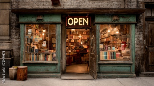 Bookshop Cafe Facade, bookstore is open