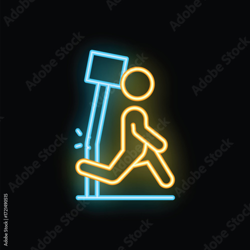 Neon sign vector of a person walking into a post, great for safety awareness content