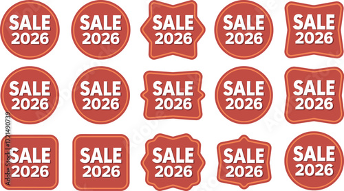 Collection of diverse sale tags announcing 2026 promotions