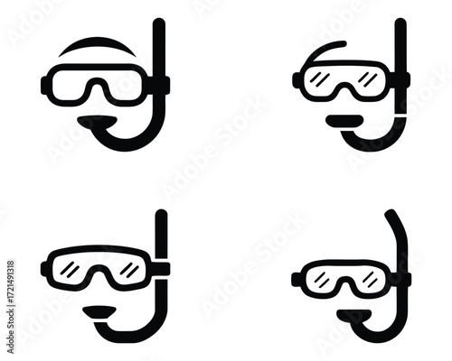 Set of four snorkel mask icons. set of swimming icons