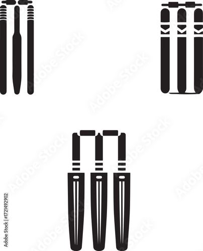 cricket stumps icon, simple flat design in black on a white background, minimalistic