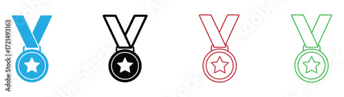 Medal with star and ribbon vector icon symbolizing achievement and excellence