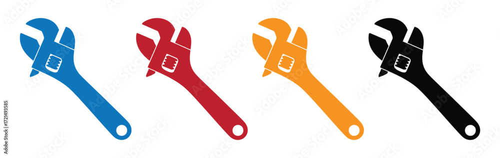 Obraz premium Wrench icon set. repair icon vector. tools icon vector, Spanner symbol, Mechanic spanner sign set. Professional mechanical maintain tool sign for UI designs